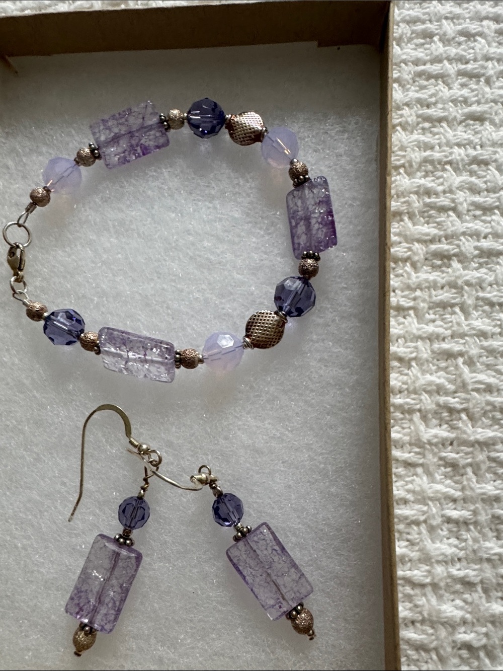 Lavender Glass Bead Bracelet & Earrings Set - Elegant Purple Jewelry Sterling.